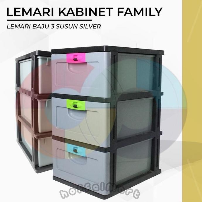Lemari Kabinet Familly Silver Susun 3 Laci Plastik