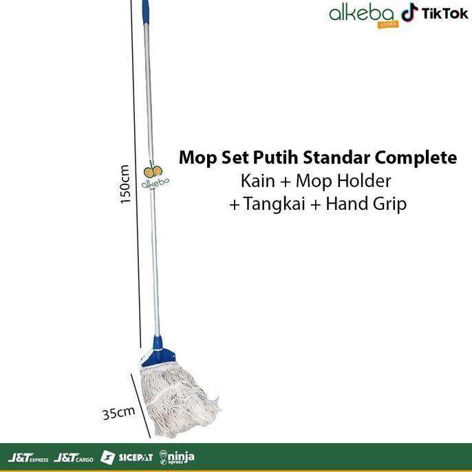 

Terlaris Mop Set Putih Standar Komplit - Alat Mop Gagang Panjang (Kain + Mop Holder + Tangkai Alumunium) - Lantai Cleaning Pel Stainles Besi Tahan Lama