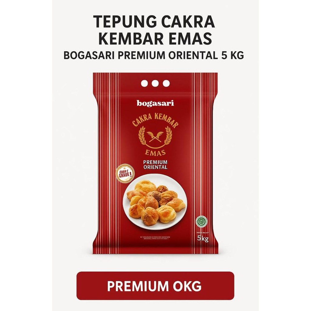 

Terlaris Tepung Cakra Kembar Emas Bogasari Premium Oriental 5 Kg Utk Roti Halal