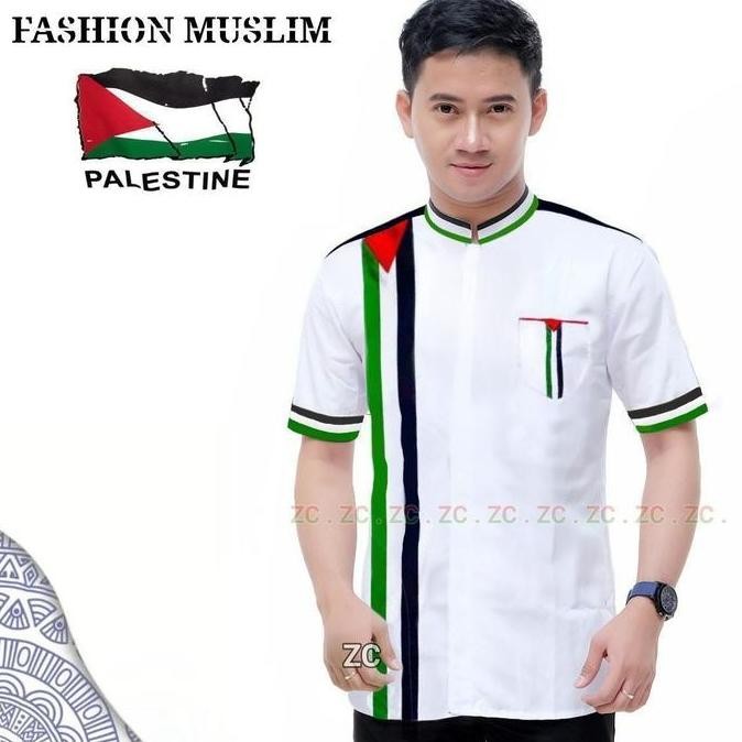 KEMEJA KOKO PALESTINA / PAKAIAN MUSLIM PRIA / FASHION MUSLIM