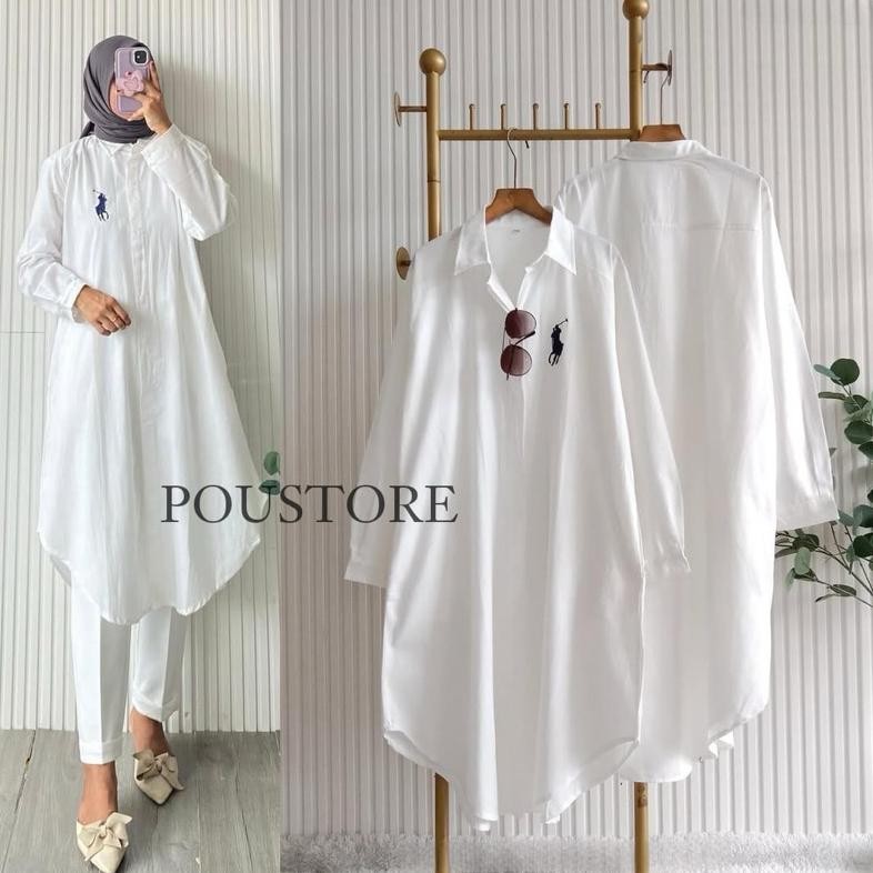 Ready Tunik Putih Bordir Lengan Panjang / Tunik Wanita