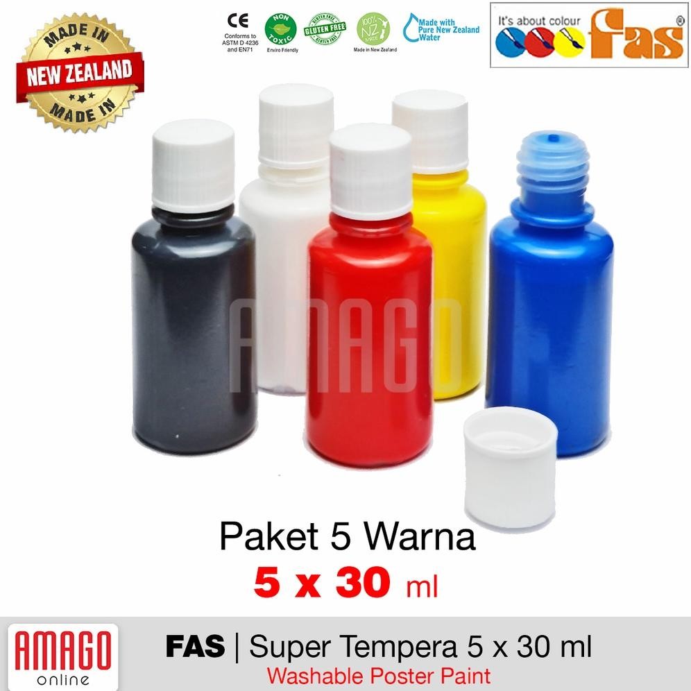 

KA FAS Super Tempera - 5 Primary Colour set - Cat Lukis Cepat Kering Sekolah - Paket 5 warna dasar x 30 ml