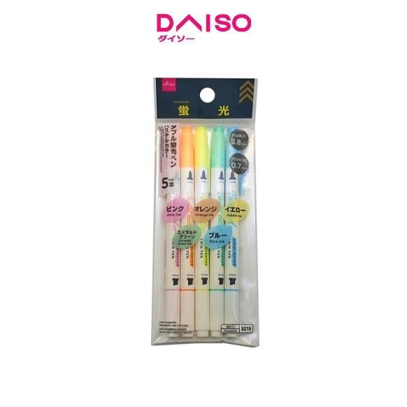 

Daiso Double Fluorescent Pen Water-based Ink - 5 Pcs - Pastel Colors -