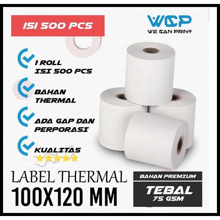 

Terlaris Label Sticker Thermal 100X120 Kertas Sticker Printer Thermal 500 Pcs Good Quality