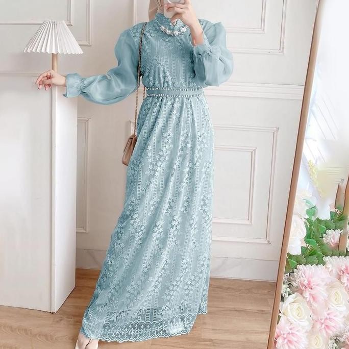 MAXI DRESS WANITA GAUN PERNIKAHAN FASHION MUSLIM BUSUI BRUKAT ORGANZA