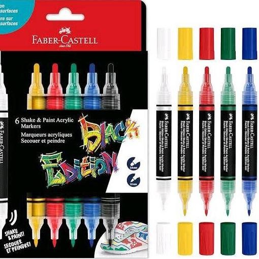 

ready !!! FABER CASTELL SHAKE AND PAINT ACRYLIC CLASSIC METALLIC COLOR BLACK EDITION MARKER PEN SPIDOL CAT AKRILIK KOCOK KLASIK METALIK