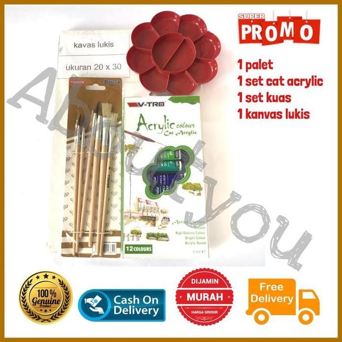 

ready !!! PAKET LUKIS KOMPLIT 4 in 1 KANVAS Besar Cat Akrilik Palet Kuas Set Melukis Lengkap Acrylic Kayu Stationery