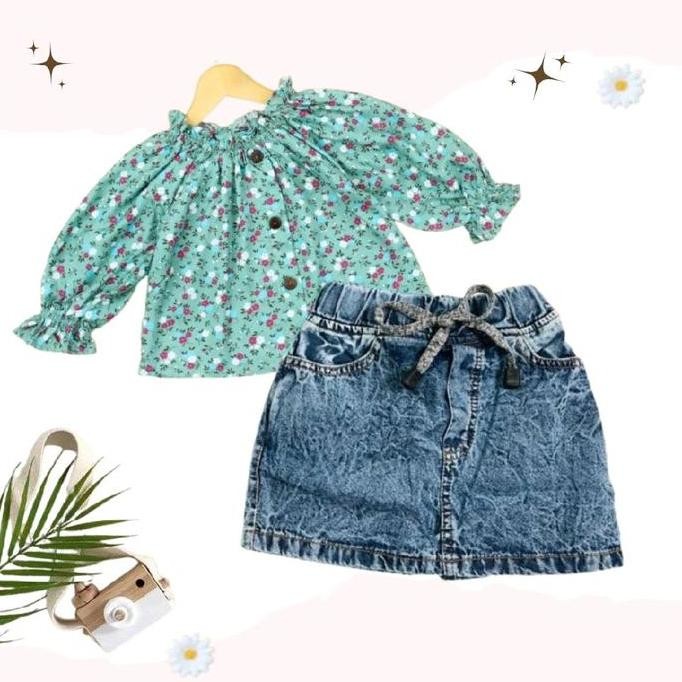 Tersedia Satu set rok 1-3thn Outfit anak/Oneset Jeans sabrina 2-4thn / setelan jeans anak perempuan/