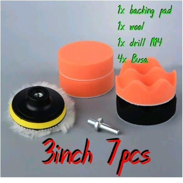 aksesoris mesin poles 3 inchi 7 pcs M14 wool poles bodi mobil spon murah