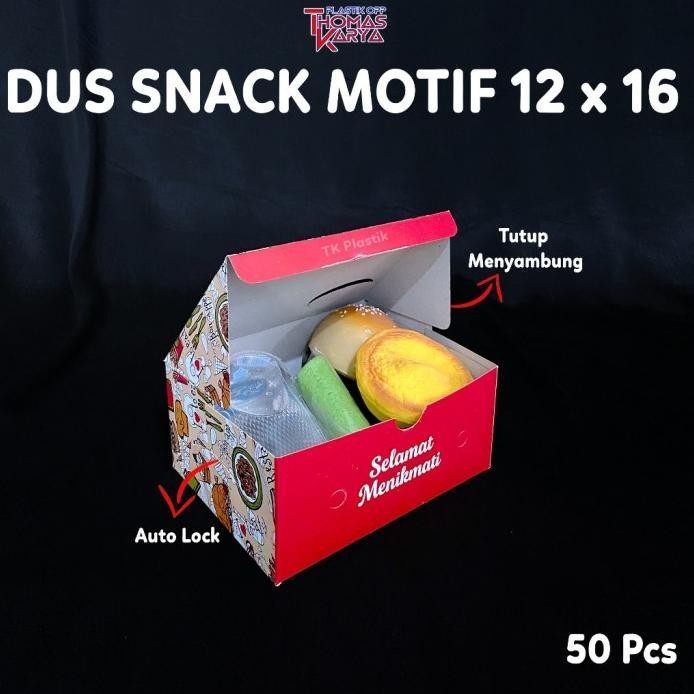 

ready Dus Snack 12x16 GS MOTIF 310gsm / Box Kue Roti Risoles Gorengan Motif Food