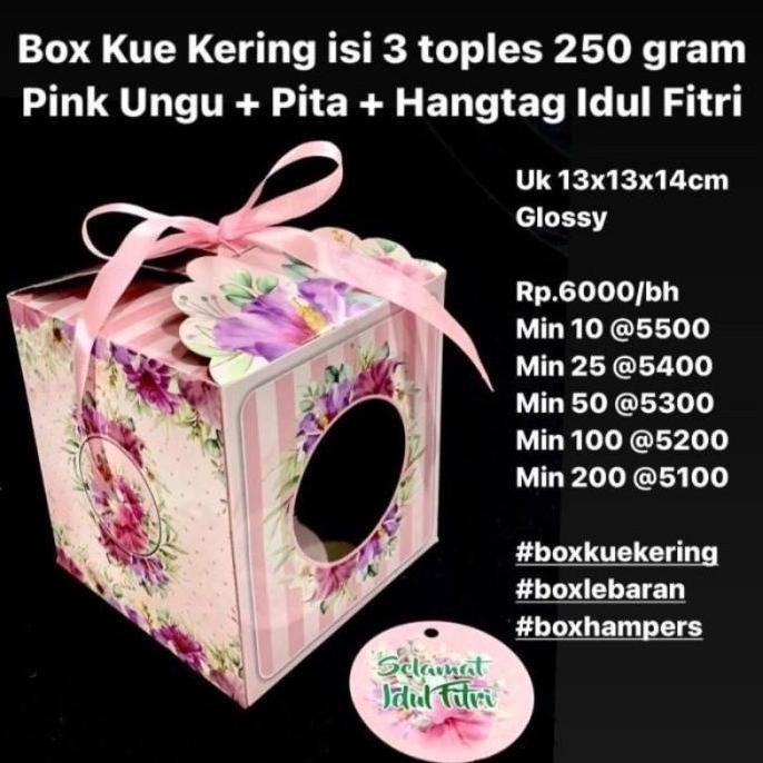 

ready Box 13x13x14cm Tenteng Motif Lebaran Muat 3 toples 250gr