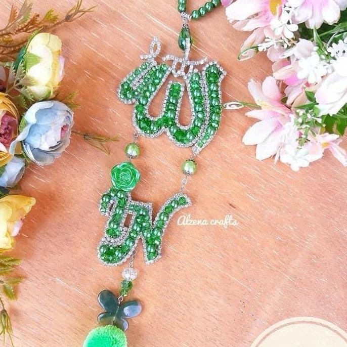 Gantungan Spion Mobil "LAFADZ ALLAH + 2 HURUF (Inisial Nama)" Tidak Bolak balik|| Gantungan kaligraf