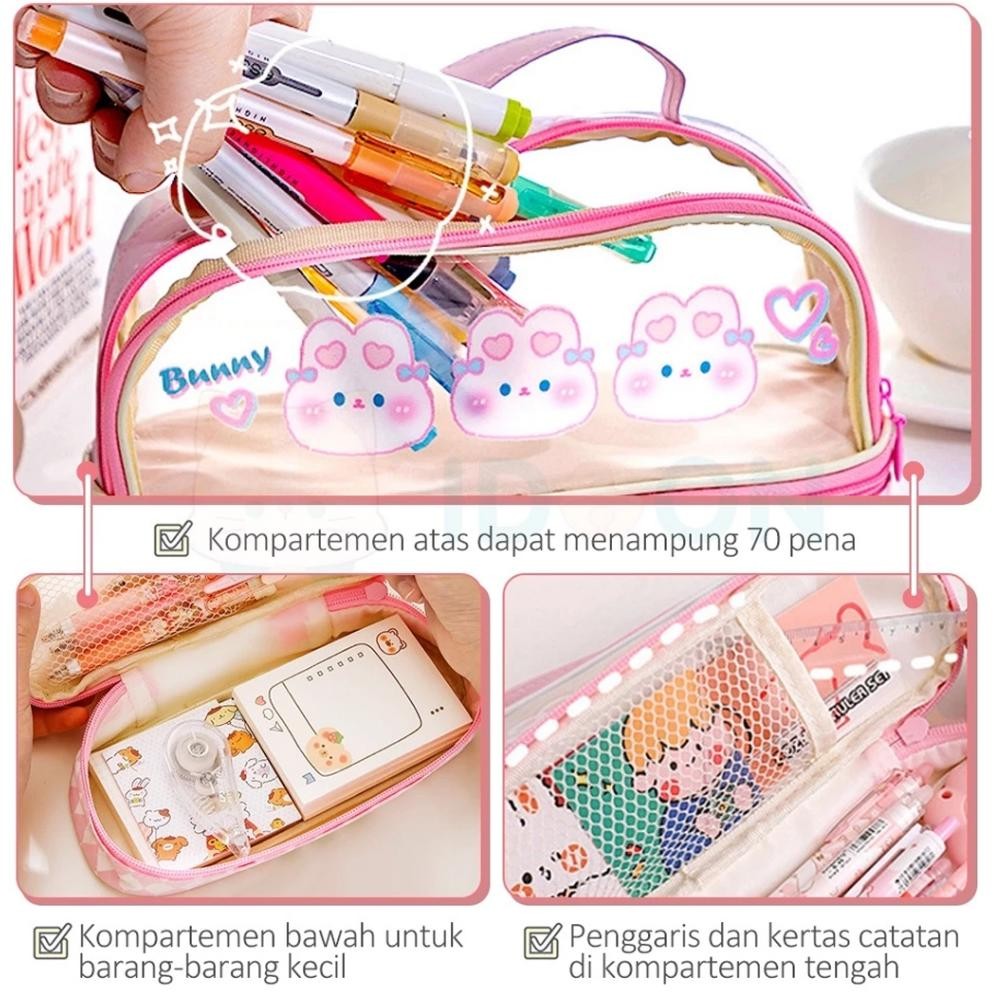 

Gv23 Vex-2126 Jg-8 Pencil Case Transparan Korea / Tempat Pensil Besar Dua Lapis / Kotak Pensil Premium Berkualitas