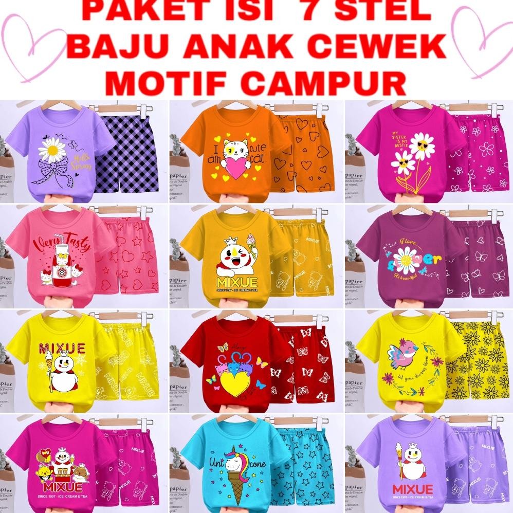 Ready Valmelo Paket Hemat 7 Pcs Setelan Baju Anak Perempuan