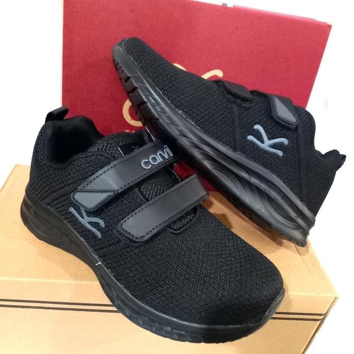 Tersedia sepatu sekolah anak SD Carvil original delyn 01 hitam polos