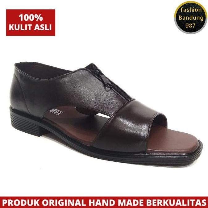 Tersedia Sepatu sandal pria kenip model sleting bahan kulit asli nyaman dipakai