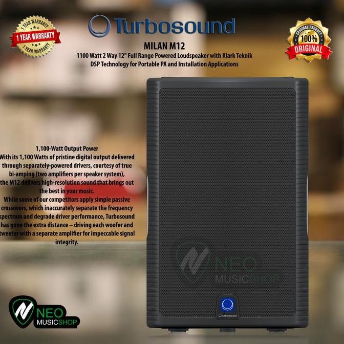 Turbosound Milan M12 1100 Watt 12" Full Range Powered Speaker New Stok