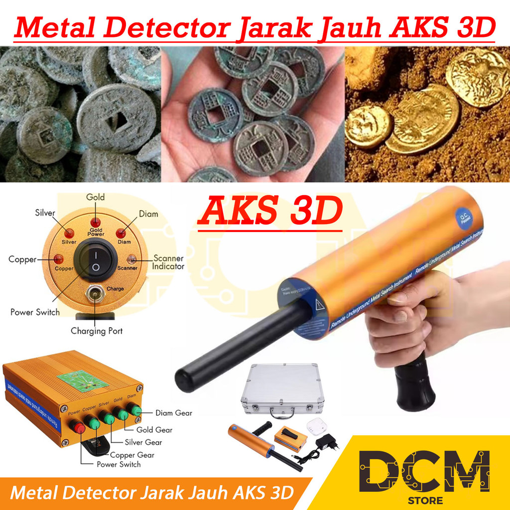 Metal Detector jarak jauh AKS 3D Wide Range Gold Emas Diamond Silver