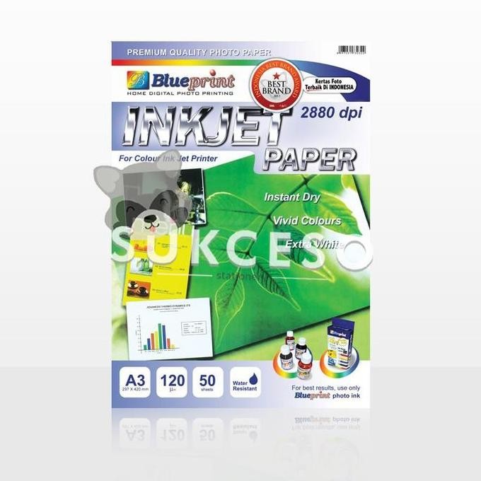 

Blueprint Inkjet Paper A3 120 Gr/Gsm 50 Sheets / Kertas Printer Inkjet Promo
