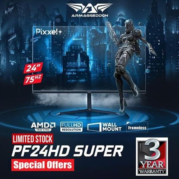 Premium Armaggeddon Gaming Monitor Pixxel+ Pro PF24HD SLIM 24 Inch 75Hz AHVA