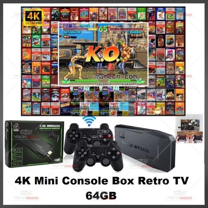 Game Stick 4K With Sd Card 64Gb Mini Console Box Retro Tv Video Game 