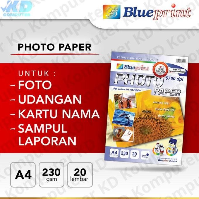 

Kertas Foto A4 Blueprint Glossy Photo Paper 230 Micron - 20 Lembar Terbaru