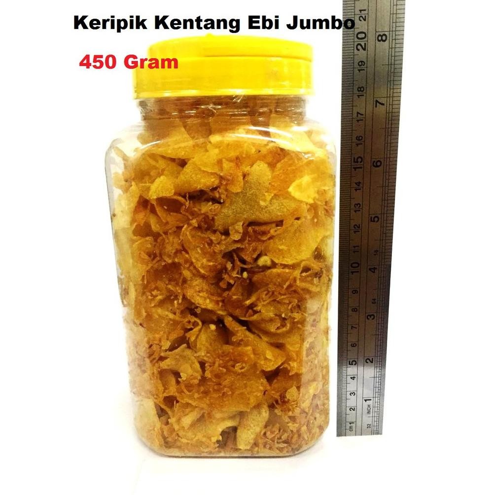 

PJ Keripik Kentang Ebi 450 Gram Homemade Enak Berkualitas Bawang Goreng Cemilan Makanan Ringan Kripik Varian Pedas Dan Asin