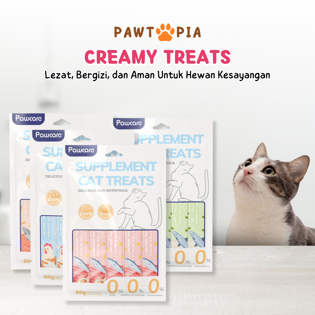 Pawsential Cemilan Kucing Creamy Treats 5Pcs - Snack Creamy Makanan Kucing Basah