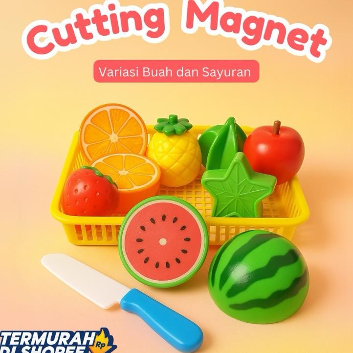 Mainan Anak Magnet Cutting Fruit Vegetable Potong Buah Magnet Buah Sayur Potong Plastik Eduufntoys
