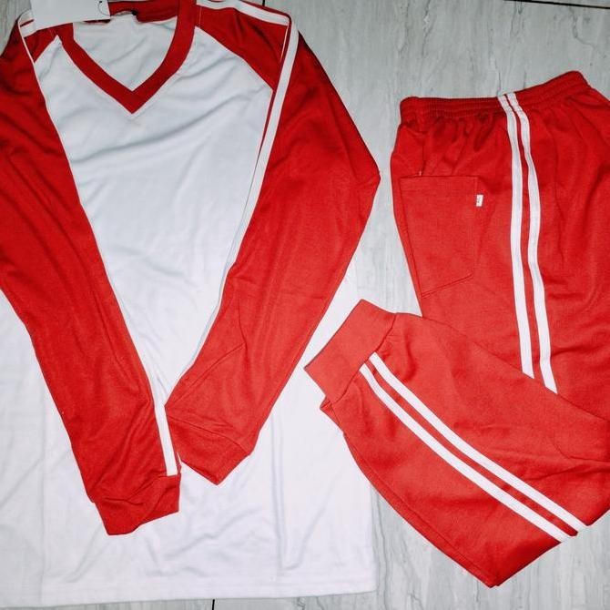 seragam olahraga baju putih celana merah SD PS