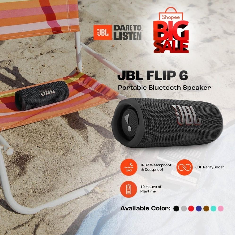 JBL Flip 6 Waterproof Portable Bluetooth Speaker, Powerful Sound and deep bass, IPX7 Waterproof Outd