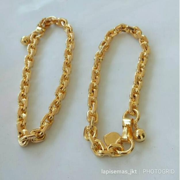 Gelang nori rantai medan tebal 4mm lapis emas 24k gelang rantai nori medan - Perhiasan Gelang Rantai
