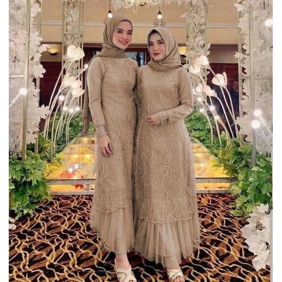 Tersedia Gamis Pesta Brukat Tile Kondangan Seragam Wanita  Fashion Muslim - Size M L XL Jumbo Kain K