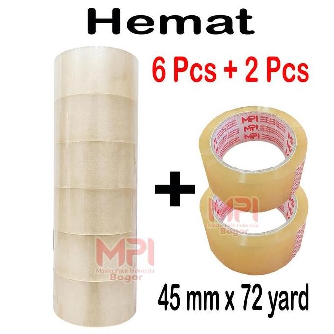 

Kualitas Terjamin Hemat 8 Pcs (6+2) Lakban Bening 45 X 72 Yard - Lakban Packing - Master Pack Indonesia Bogor