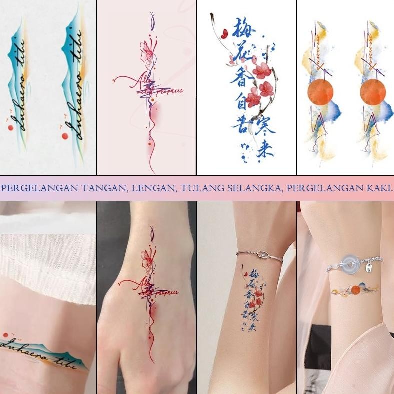 Set 10pcs stiker tato, set tato temporer, set tato kesehatandesain Latin dan gaya Tiongkok, cocok un