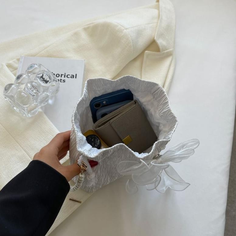 Tas Serut Pita Korean Style/ Tas Serut Mutiara Pita/ Tas Serut Selempang Mutiara Promo