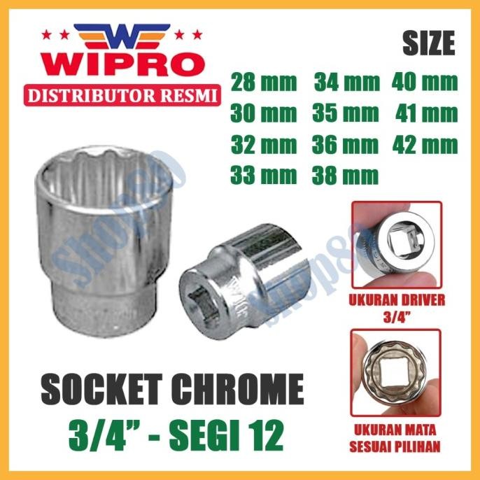 (Expert) Wipro Mata Kunci Shock Chrome Sok Sock Socket Bintang 3/4 inci 12 PT Segi 12 28 30 32 33 34