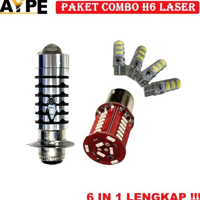 Promo COD Paket Hemat Lampu Motor H6 Laser 2 warna plus senja biru Stop 30 Mata Plus SEN Jelly KEDIP