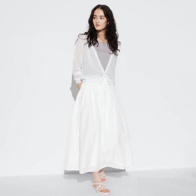 Uniqlo Women Shirring Skirt Rok Kerut Wanita White Termurah