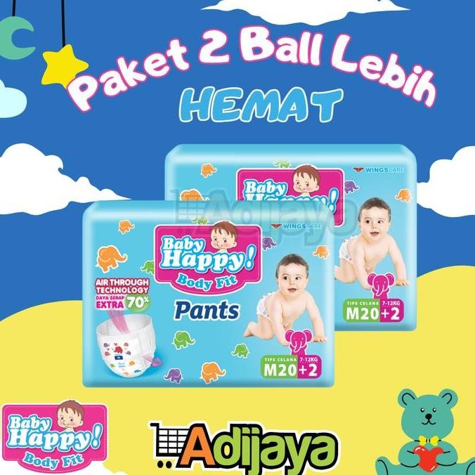 PROMO PAKET 2 BALL BABY HAPPY PANTS Popok Bayi Celana M20 / L20 / XL20 Diapers