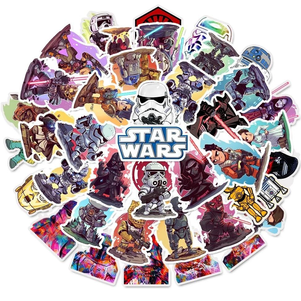 

50pcs/set No-repeat Cartoon Star Wars Mandalorians Yoda Graffiti Stickers Collage DIY Decoration Waterproof Trunk Sticker 4-6cm