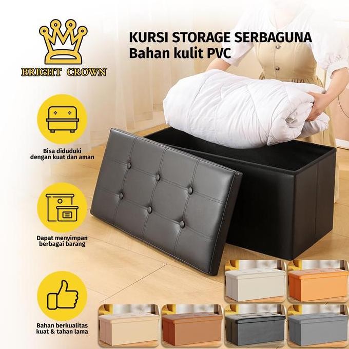 

Terlaris Bright Crown Bangku Storage Box Bahan Kulit Pvc Big Size Organizer