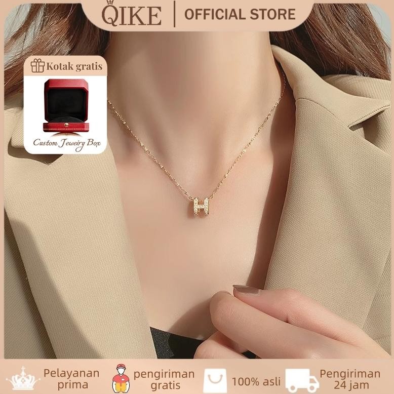 sfI Kotak GratisKalung Wanita Liontin Huruf H Perak Sterling Desain Klasik Premium Kalung Hadiah AST