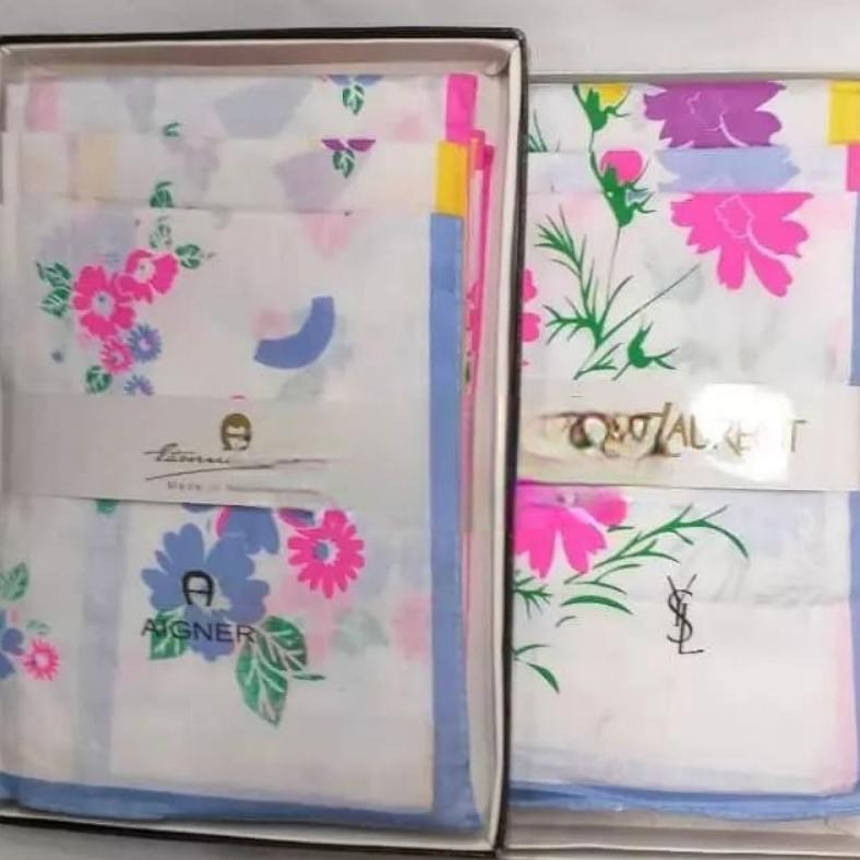 sfI Sapu Tangan Wanita Putih Bunga 6pcs AST