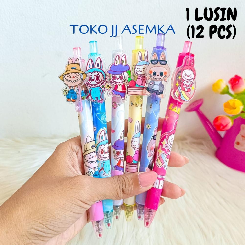 

1 LUSIN (12 PCS) PULPEN CETEK LABUBU PEN PENA THE MONSTER MACARON LISA BLACKPINK ALAT TULIS SEKOLAH