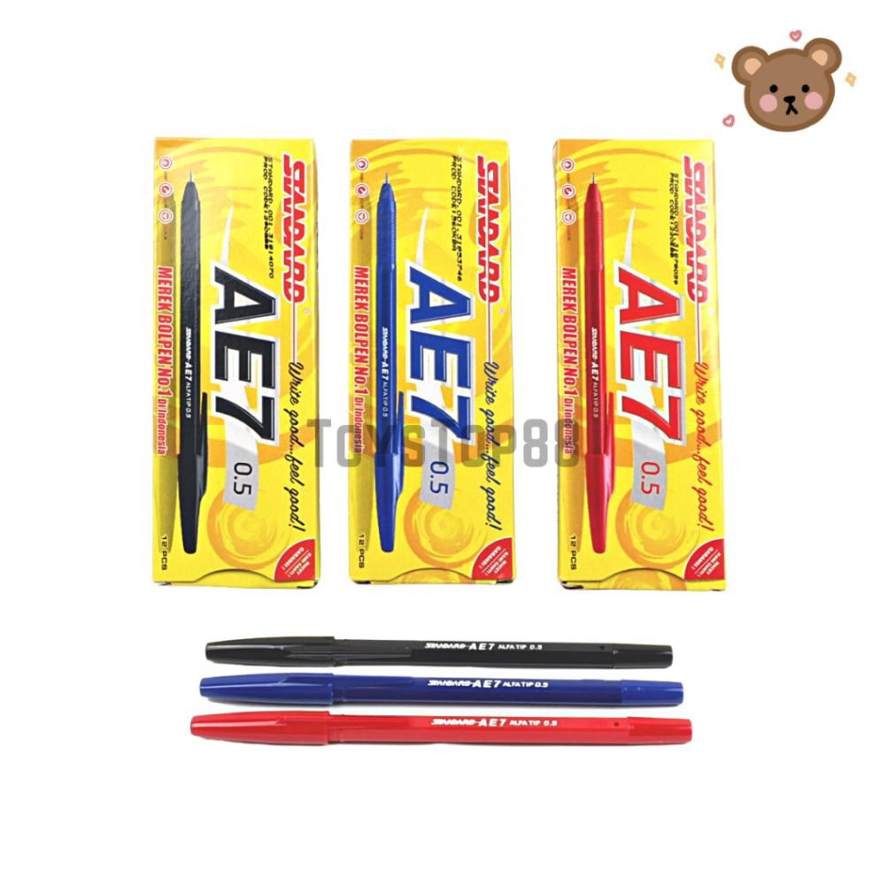 

Pulpen Standard AE7 - Ballpoint Bolpen Pen Hitam Biru Merah - [1 BOX isi 12 PCS]