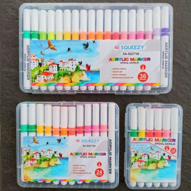 

Spidol Akrilik Acrylic Marker Squezzy 12,24,36 Warna ( Set ) [ Original ]