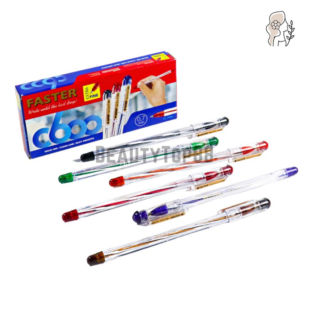 

Pulpen Pen Faster C600 - Ballpoint Bolpen Hitam Biru Merah [1 BOX isi 12 PC]