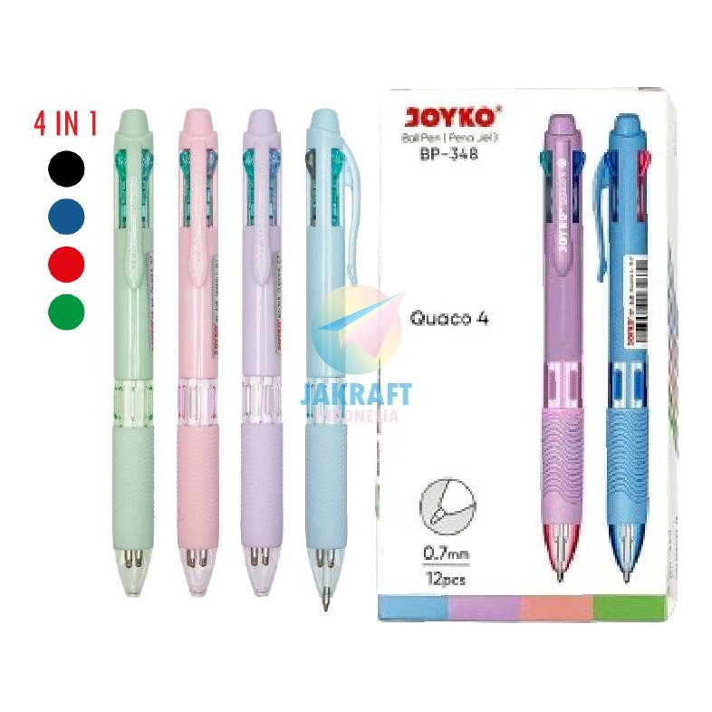 

(12 Pcs) GROSIR Pulpen Ballpoint 4 Warna in 1 Pen JOYKO BP-348 QUACO 4 Pastel Barrel Tebal 0.7 mm Berkualitas Seperti BIC | PACK