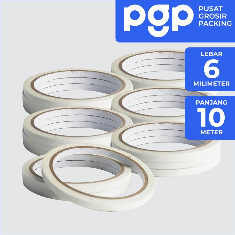 

Double Tape Kertas 6mm x 10 Meter | 1 Slop Isi 24 Pcs/Roll | Lakban Murah Berkualitas AST